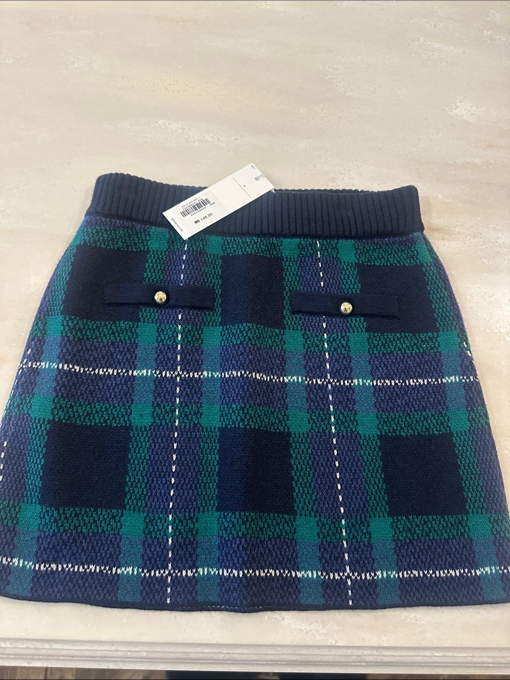Janie and Jack Navy and Green Plaid Knit Mini Skirt